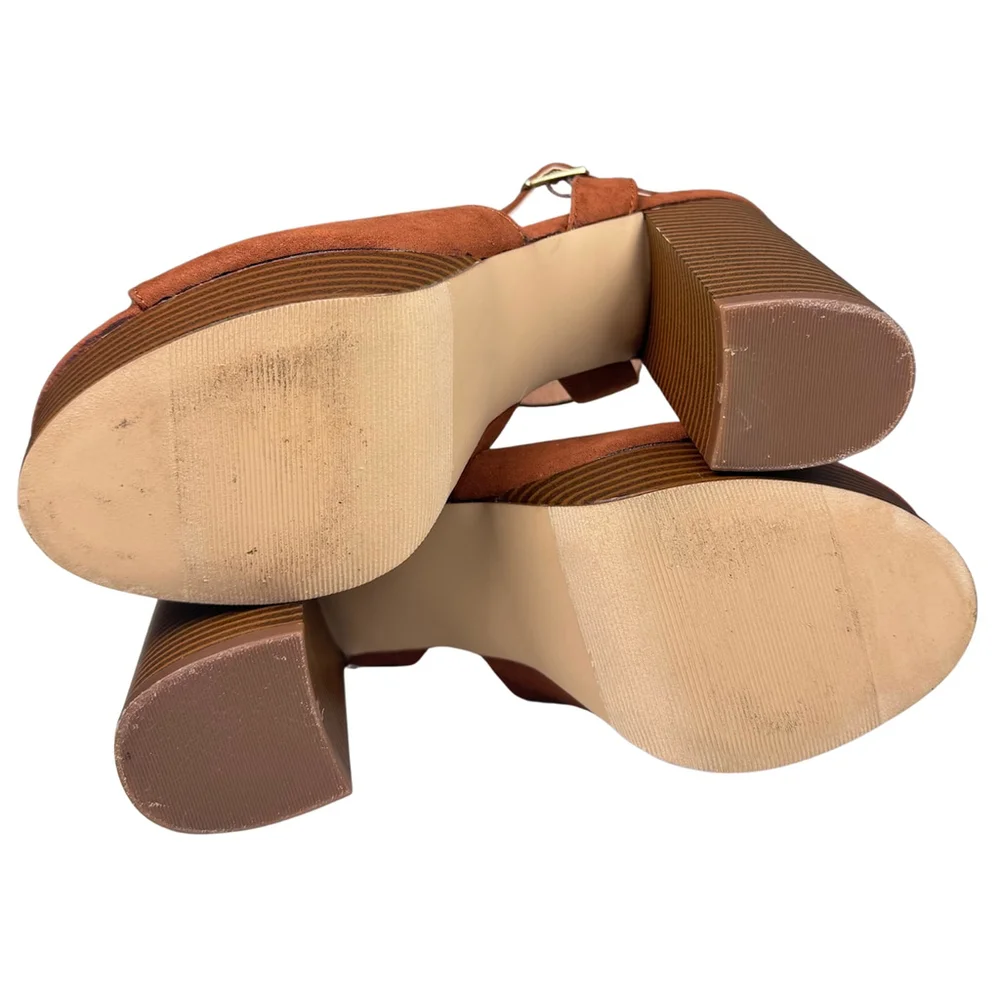 Madden Girl Womens Sandals Block Heels Sz 7.5M Garden-S Chestnut Strappy Western